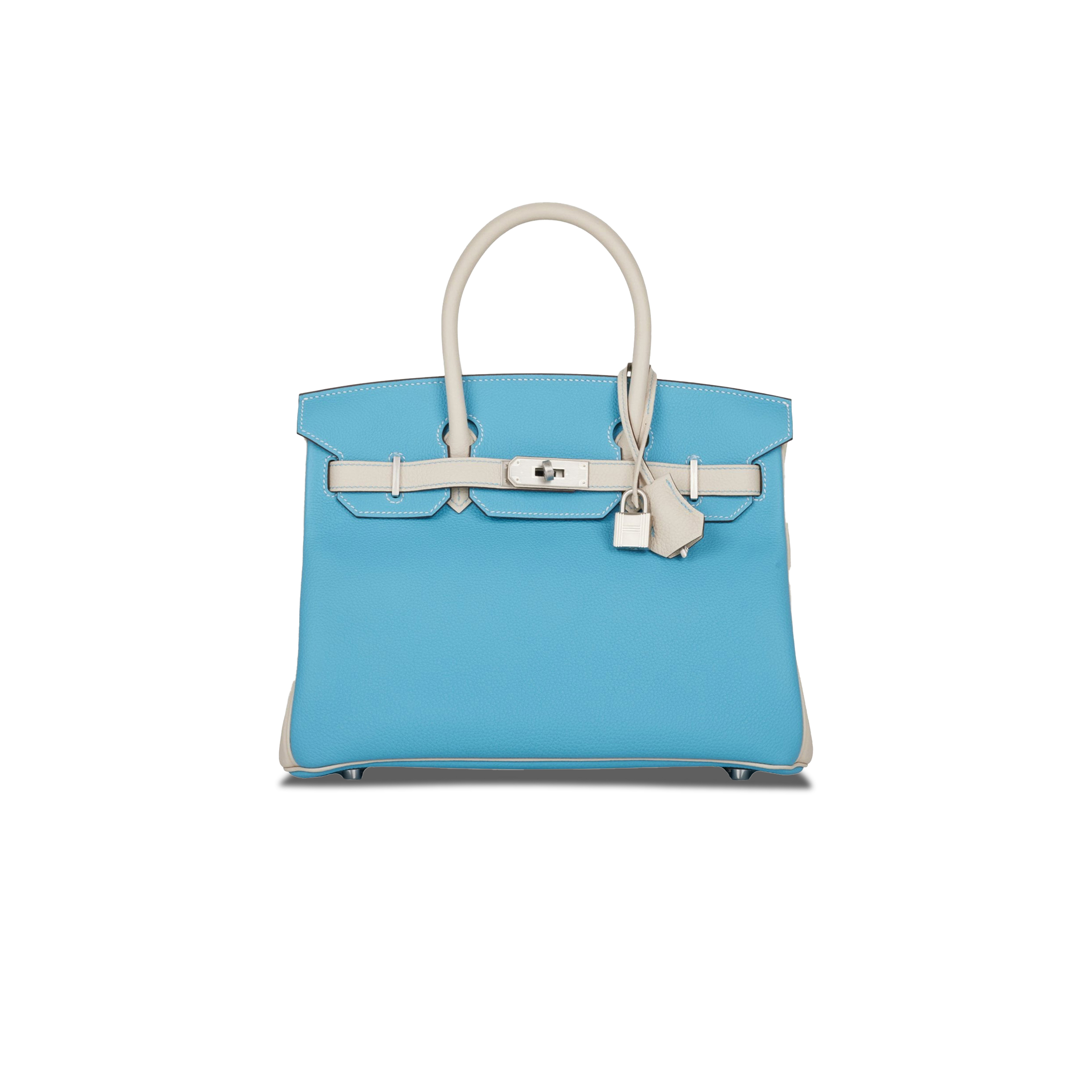 HERMES MASTER BIRKIN 25 TOGO LEATHER NORTHERN BLUE AND MILKSHAKE WHITE SILVER BUCKLE HANDBAG 2161400178398 (25*20*13cm)